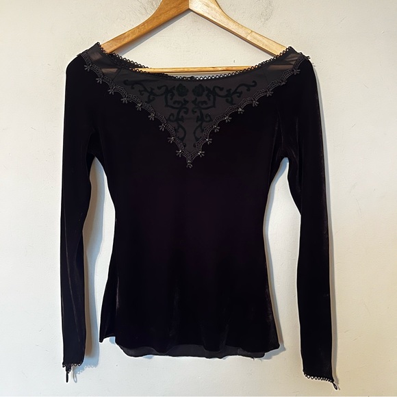 Devil Fashion Gothic Velvet Off Shoulder Top XS S Black Sheer Lace NWT - Picture 5 of 13